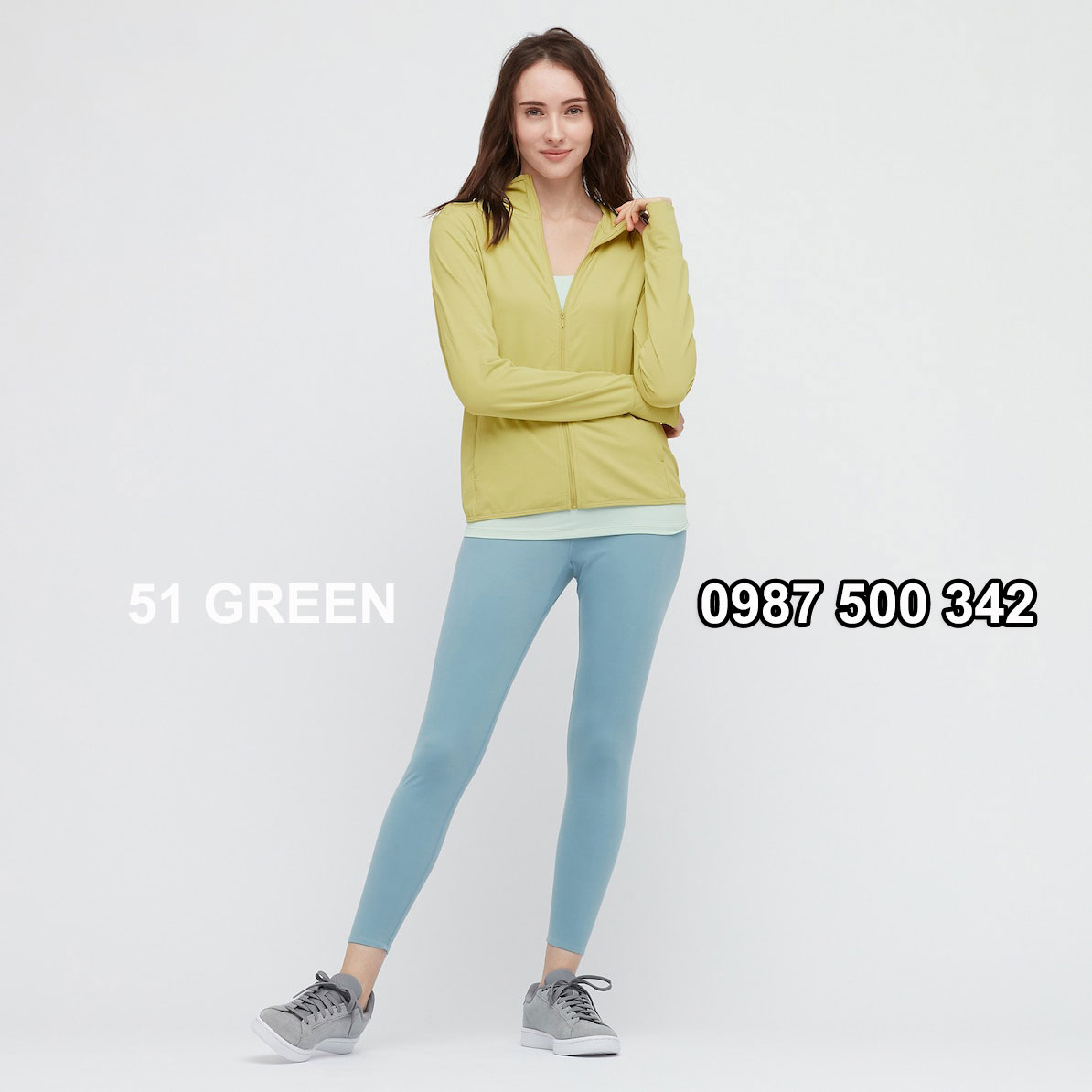 Áo chống nắng nữ AIRism hoodie chống UV vải mắt lưới mẫu mới 2021 mã 433703 màu xanh úa 51 GREEN